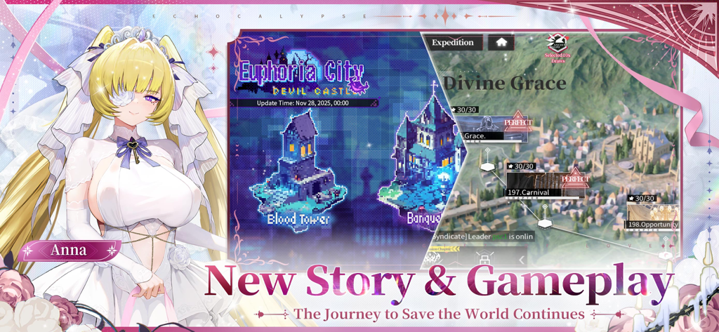 Echocalypse Scarlet Covenant featuring character Anna in a wedding dress and new story gameplay preview