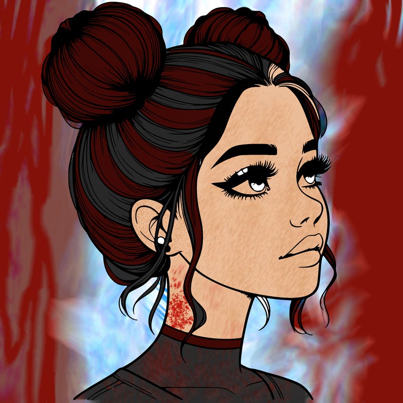 realistic girl with buns on the top of her head