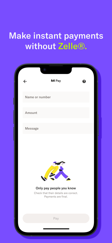 MAJORITY: Mobile banking - Interfaccia dell'app di mobile banking MAJORITY che mostra come inviare pagamenti istantanei utilizzando la funzione M Pay.