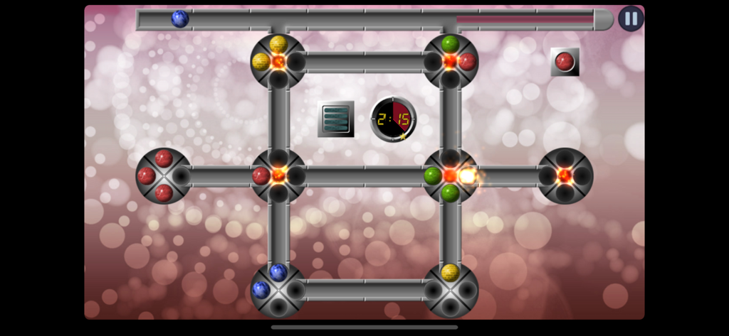 Crazy Marbles - A screenshot of Crazy Marbles gameplay featuring colored marbles and rotating puzzle wheels