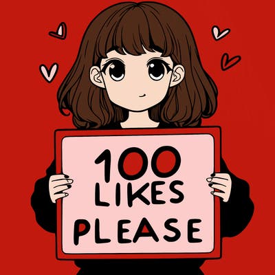 a girl holding a sign saying 100 likes please