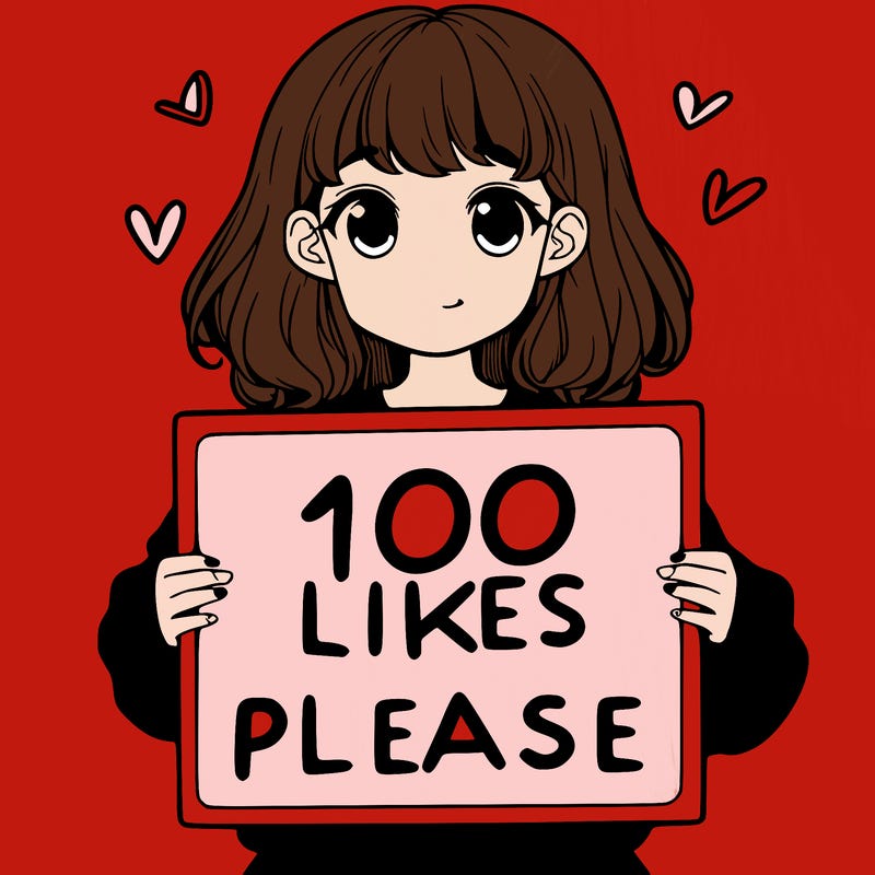a girl holding a sign saying 100 likes please