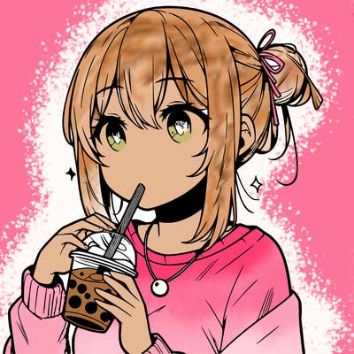 manga character drinking boba