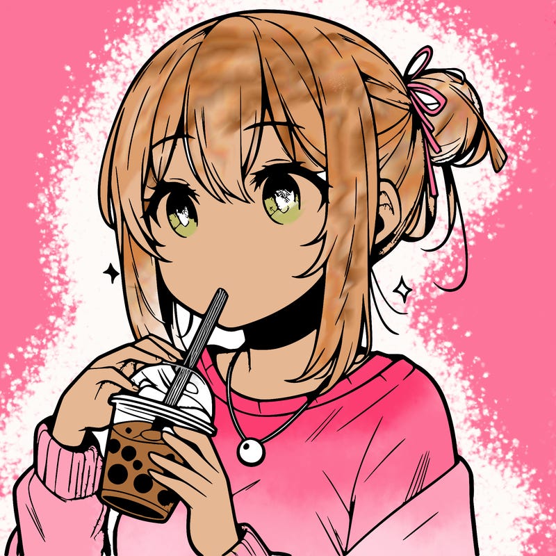 manga character drinking boba