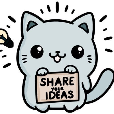 a cute cat saying share your ideas