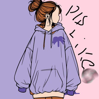 realistic girl with a oversized sweatshirt on and a bun