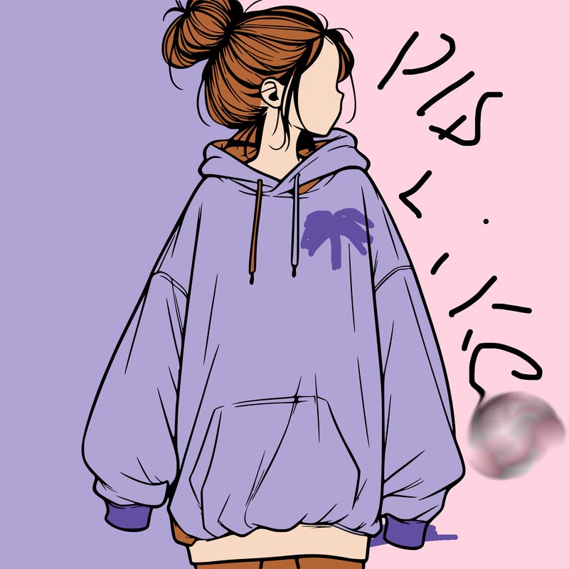realistic girl with a oversized sweatshirt on and a bun