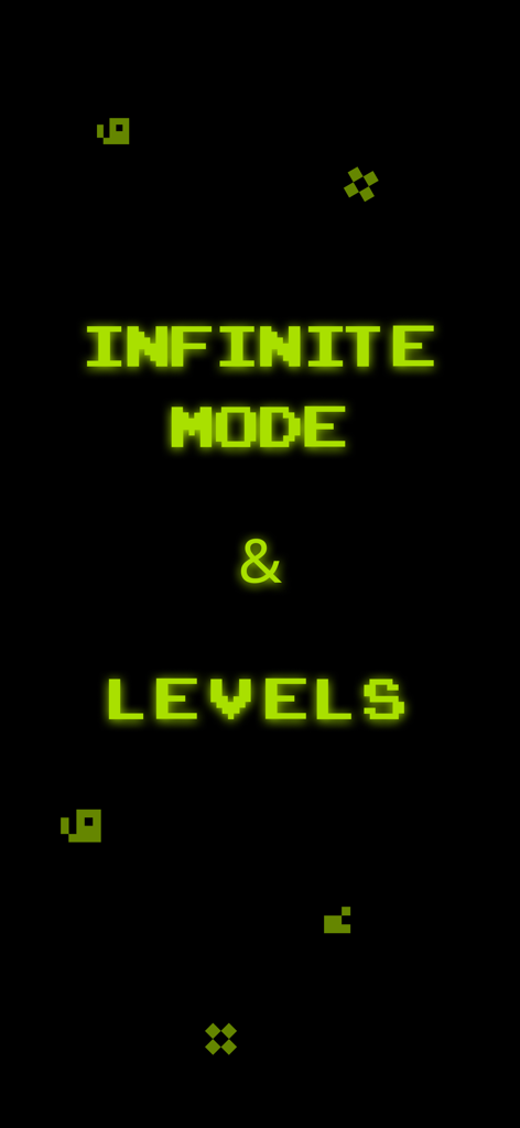 Tela do jogo Retro Snake apresentando modo infinito e níveis em estilo de pixel art verde.