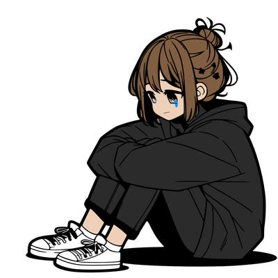 sad anime girl sitting alone