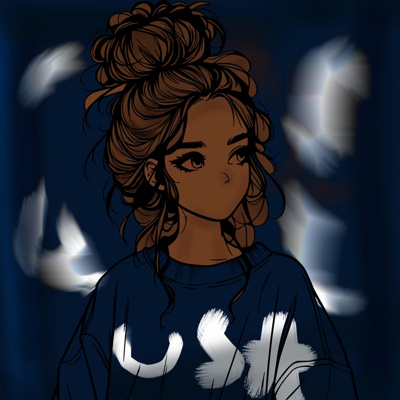 realistic girl with messy bun and oversized clothing