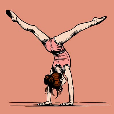 realistic gymnastic hand stand girl in four splits