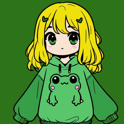 girl wearing frogging sweatshirt