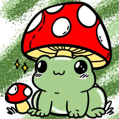 a cute frog with a mushroom hat