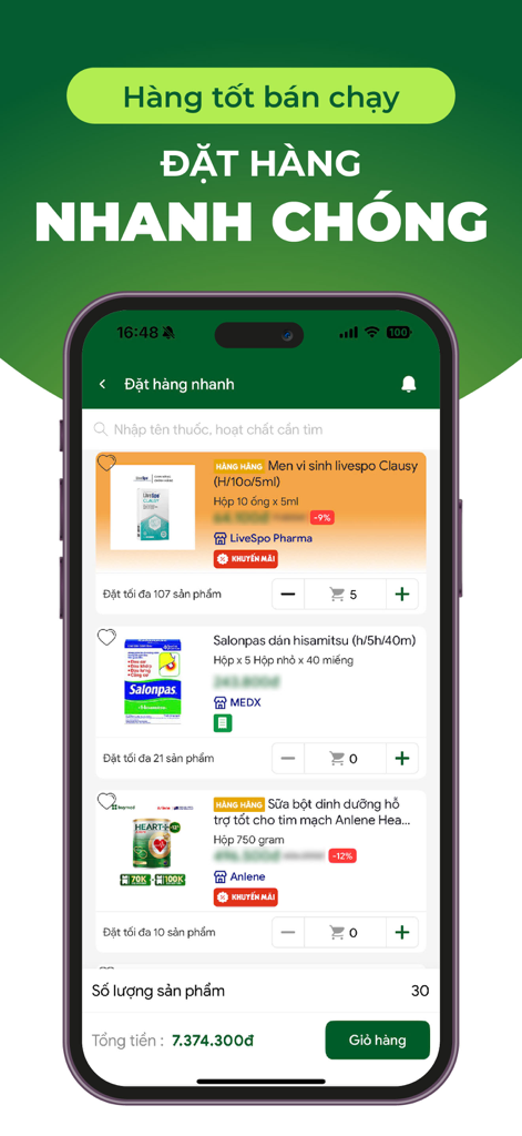 Buymed Vietnam - Interface of the Buymed Vietnam app displaying a list of pharmaceutical and medical supplies for wholesale purchase.