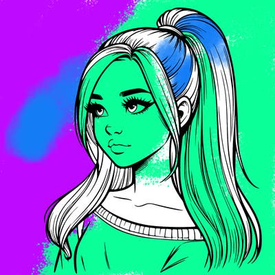 realistic girl with a high ponytail