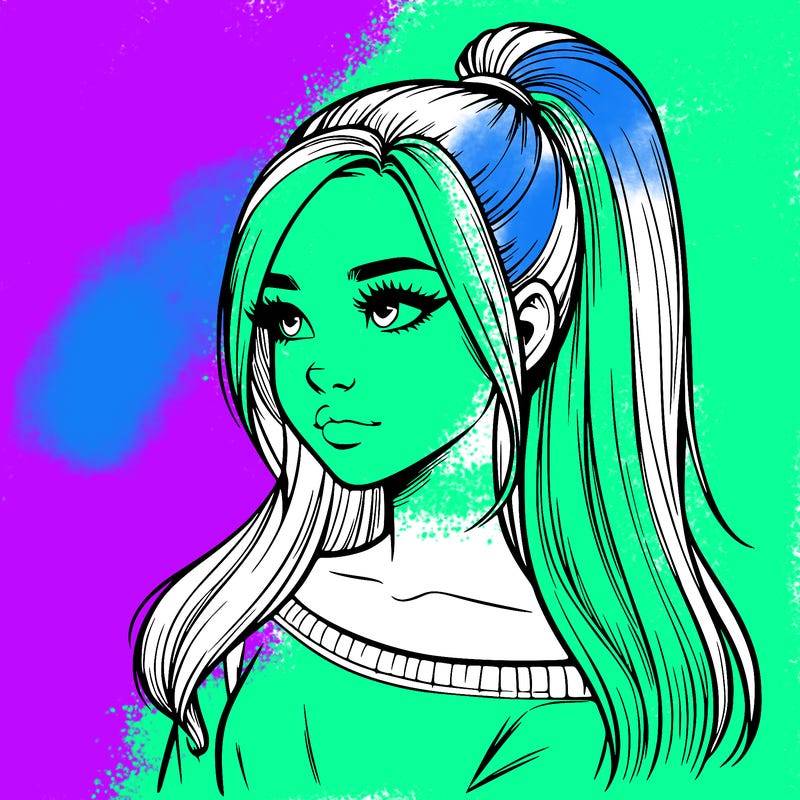 realistic girl with a high ponytail