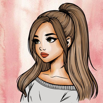 realistic girl with a high ponytail