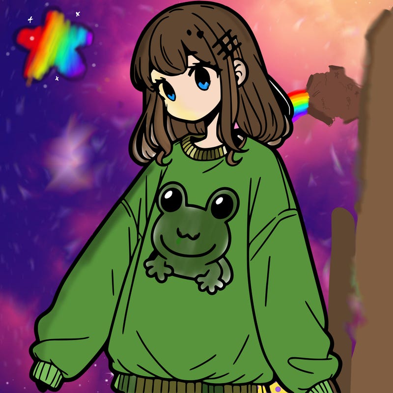girl wearing frogging sweatshirt