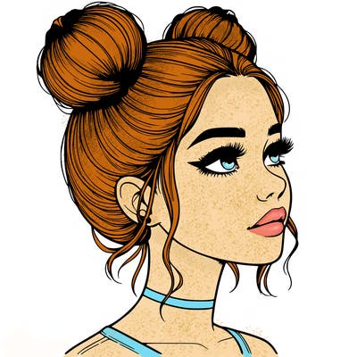 realistic girl with buns on the top of her head