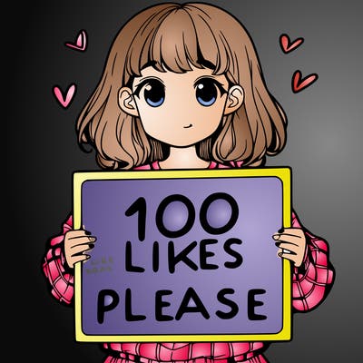 a girl holding a sign saying 100 likes please