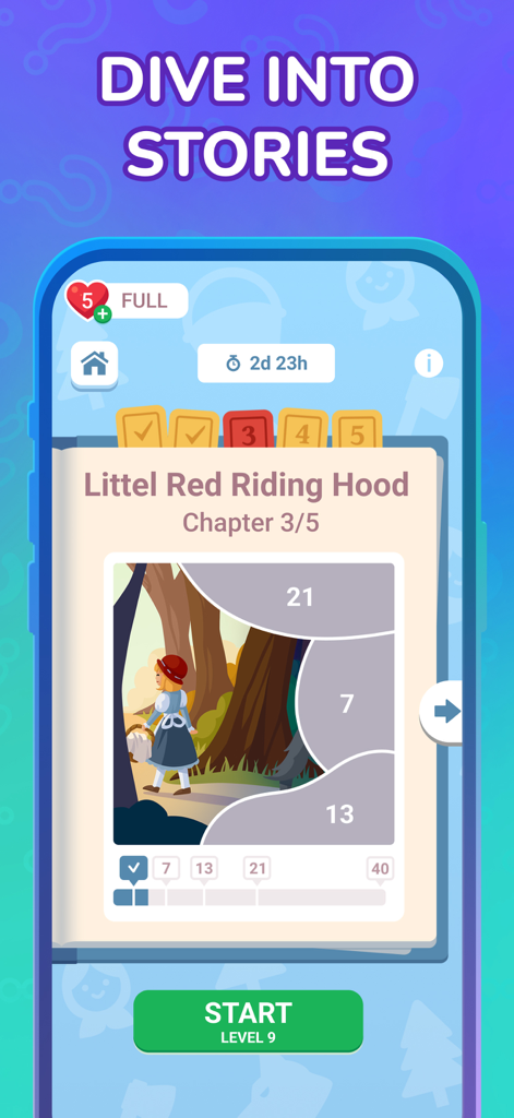 Worder: Logic Word Search Game - Mobile game interface of Worder showing a story based logic puzzle featuring Little Red Riding Hood