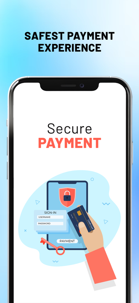 Trendia - Online Shopping App - Pantalla de la aplicación Trendia que muestra opciones de pago seguras y funciones de seguridad para compradores en línea