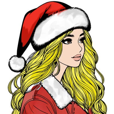 realistic girl in santa hat
