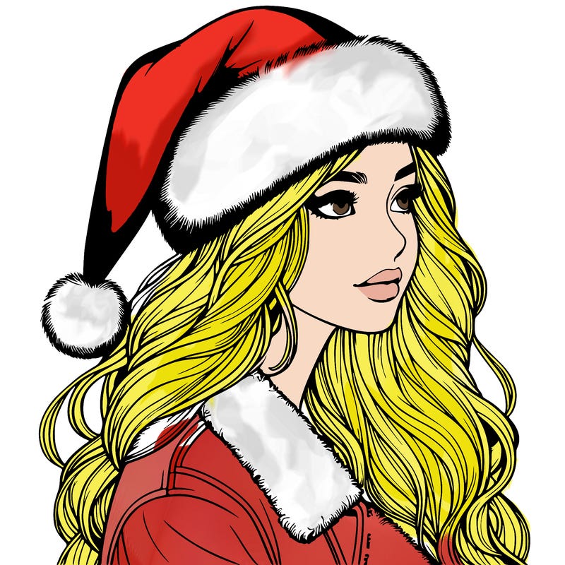 realistic girl in santa hat