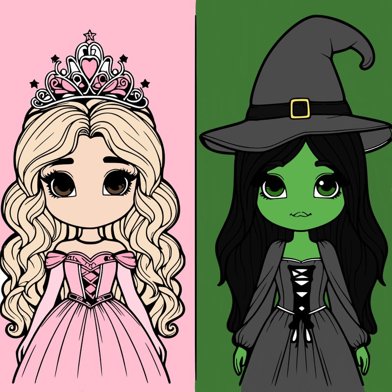 two realistic girls one princess one witch
