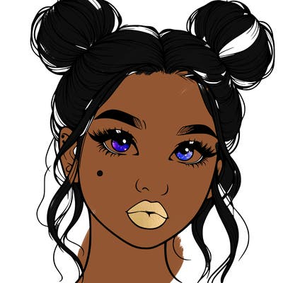 realistic girl with two buns on her hair and lips