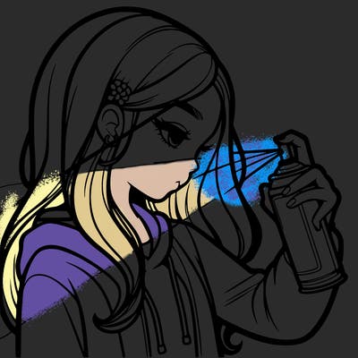 a realistic girl spray painting