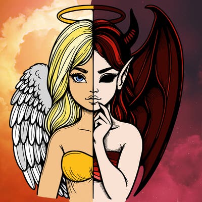 realistic angel half demon