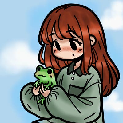girl with long hair and a oversized shirt. and she is holding a frog