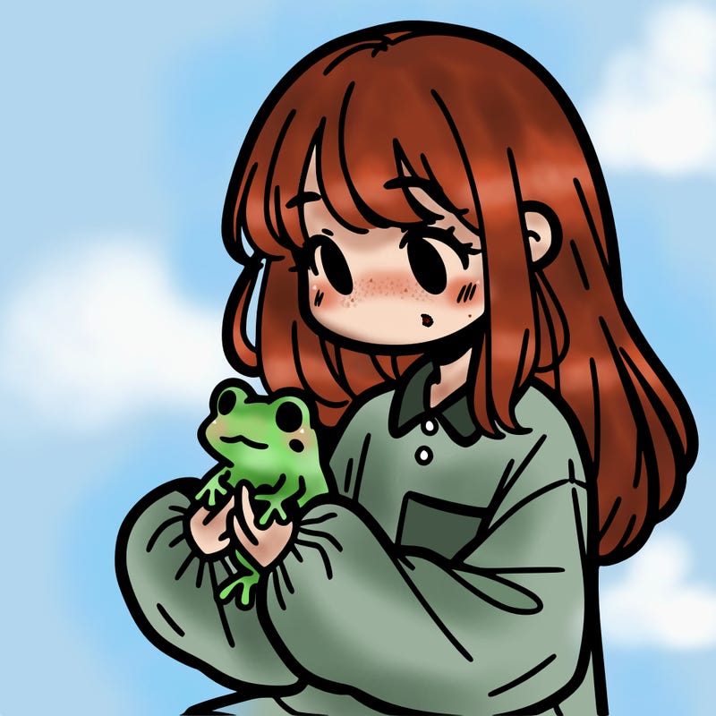 girl with long hair and a oversized shirt. and she is holding a frog