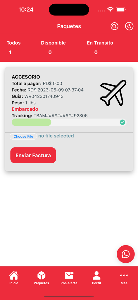 Rapid Pack - Interfaz de la aplicación Rapid Pack mostrando detalles de seguimiento de paquetes y estado de envío