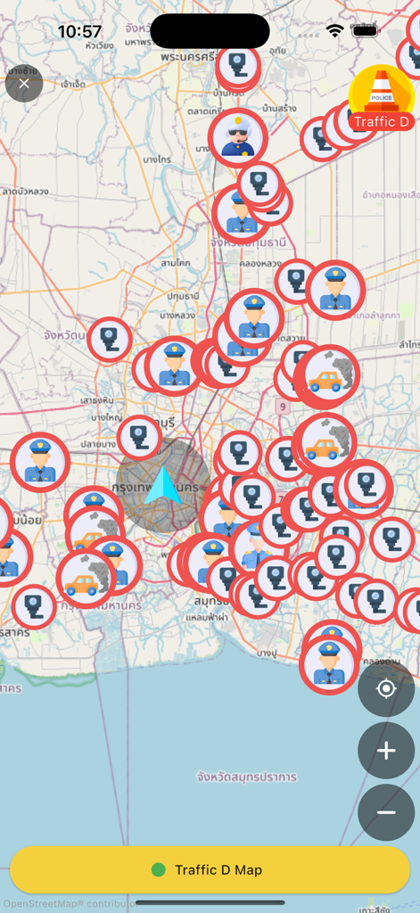 รายงานจราจร รถติด traffic D - Traffic D app real-time map displaying police checkpoints speed cameras and traffic hazards