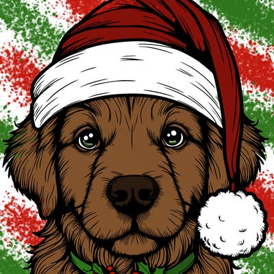 realistic dog with a christmas hat