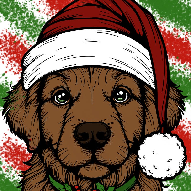 realistic dog with a christmas hat