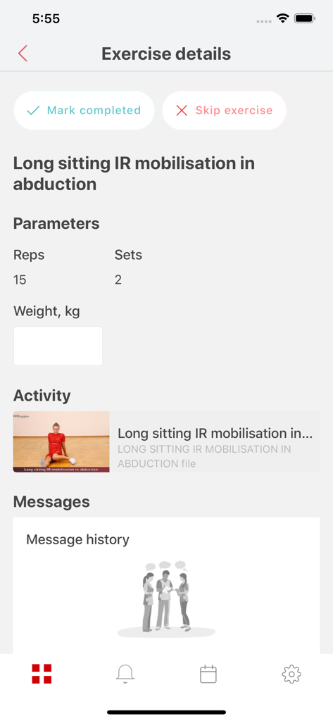 PTassistance - PTassistance mobile app exercise details screen showing exercise parameters and video guidance