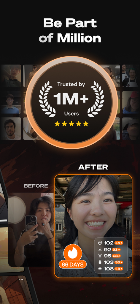 Life Reset: 66 Day Habit - A before and after comparison showing a user transformation after completing the 66 day habit challenge.