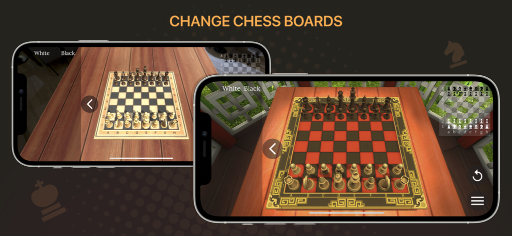 Tableros de ajedrez 3D y RA personalizables en la aplicación Learn Chess Online Checkmate