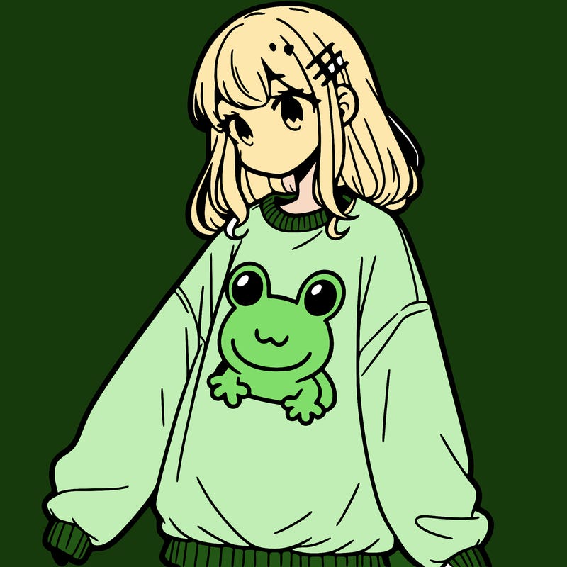 girl wearing frogging sweatshirt