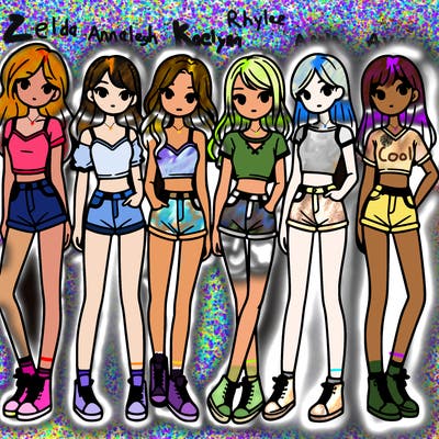 a group of girls wearing crop tops and shorts