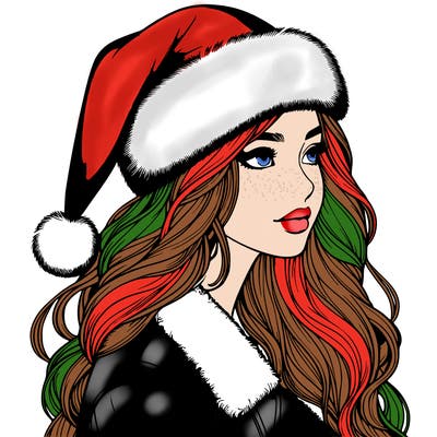 realistic girl in santa hat