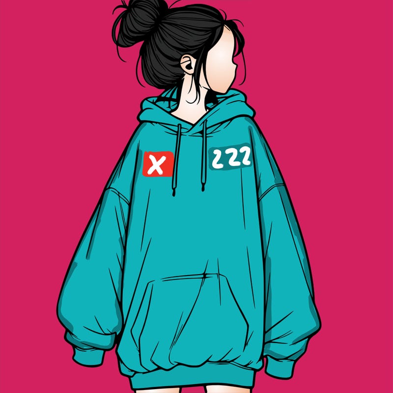 realistic girl with a oversized sweatshirt on and a bun