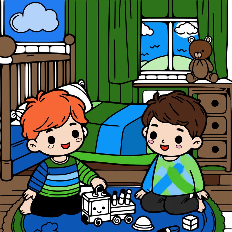 little boy playing in his room with his big brother