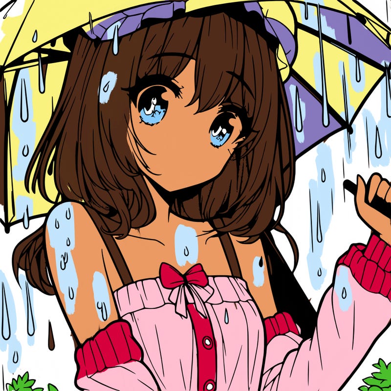pretty anime girl in the rain