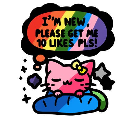 kitty taking a nap dream talking and saying "i'm new, please get me at least 10 likes pls!!"