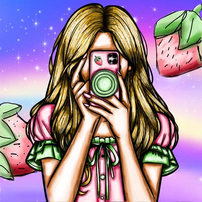 a realistic girl holding her phone taking pictures