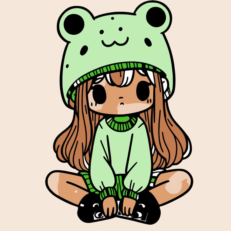 a girl wearing a frog hat and some frog socks